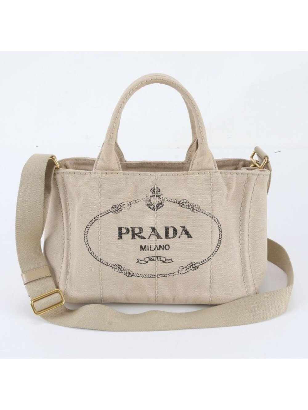 Prada Canapa Triangle Logo Leather 2-Way Shoulder Bag Crossbody Hand